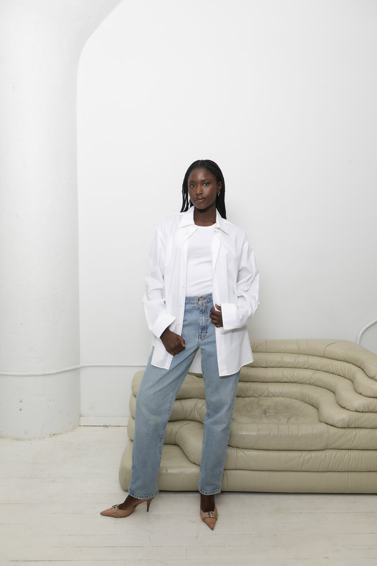 Vintage Essentials White Cotton Poplin Button Up