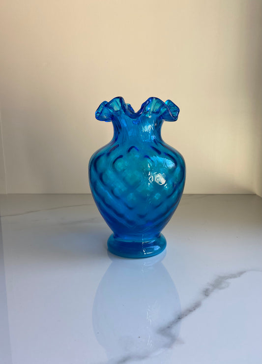 Vintage Cobalt Blue Ruffle Vase