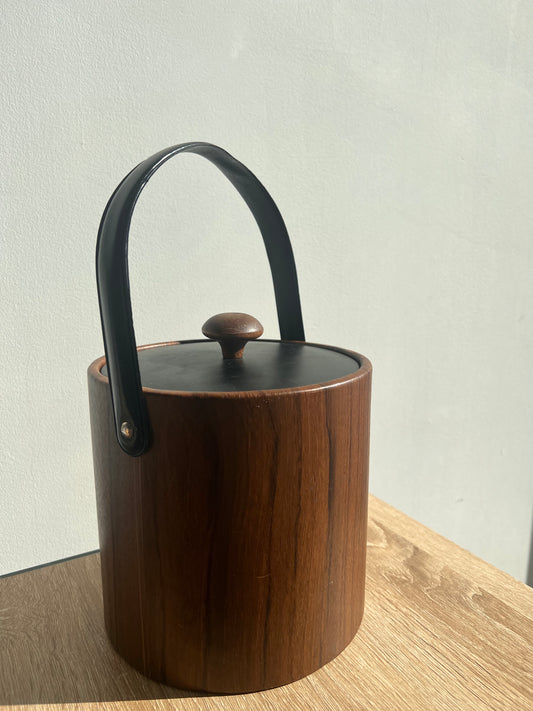 Vintage 70's Wooden & Black Ice Bucket