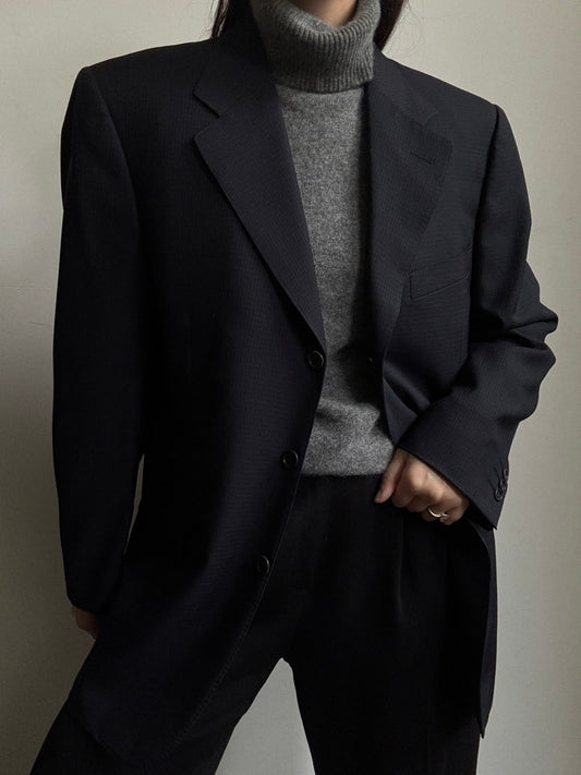 Vintage Italian Navy Blue Grid Blazer Size Large