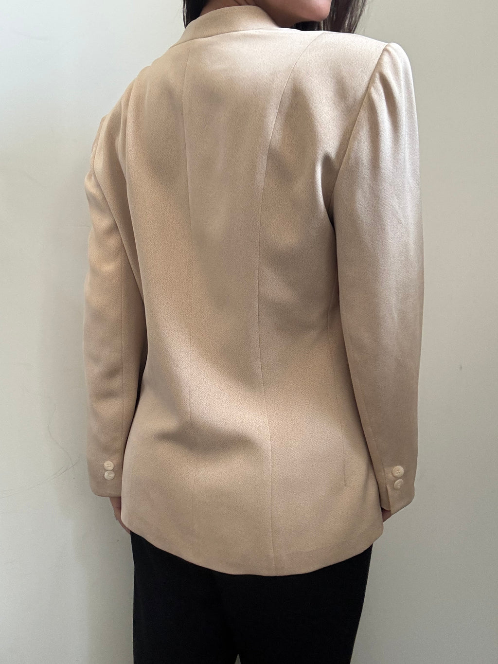 Vintage Tan Silk Collarless Blazer Size Large