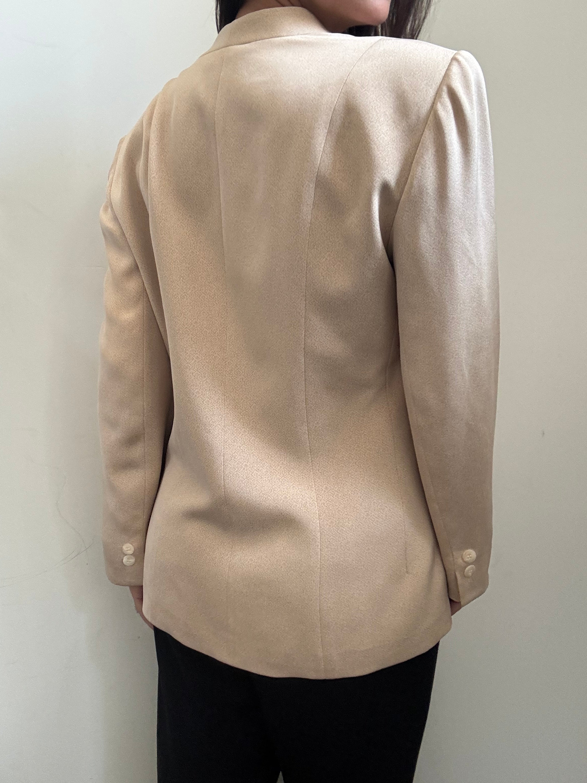 Vintage Tan Silk Collarless Blazer Size Large