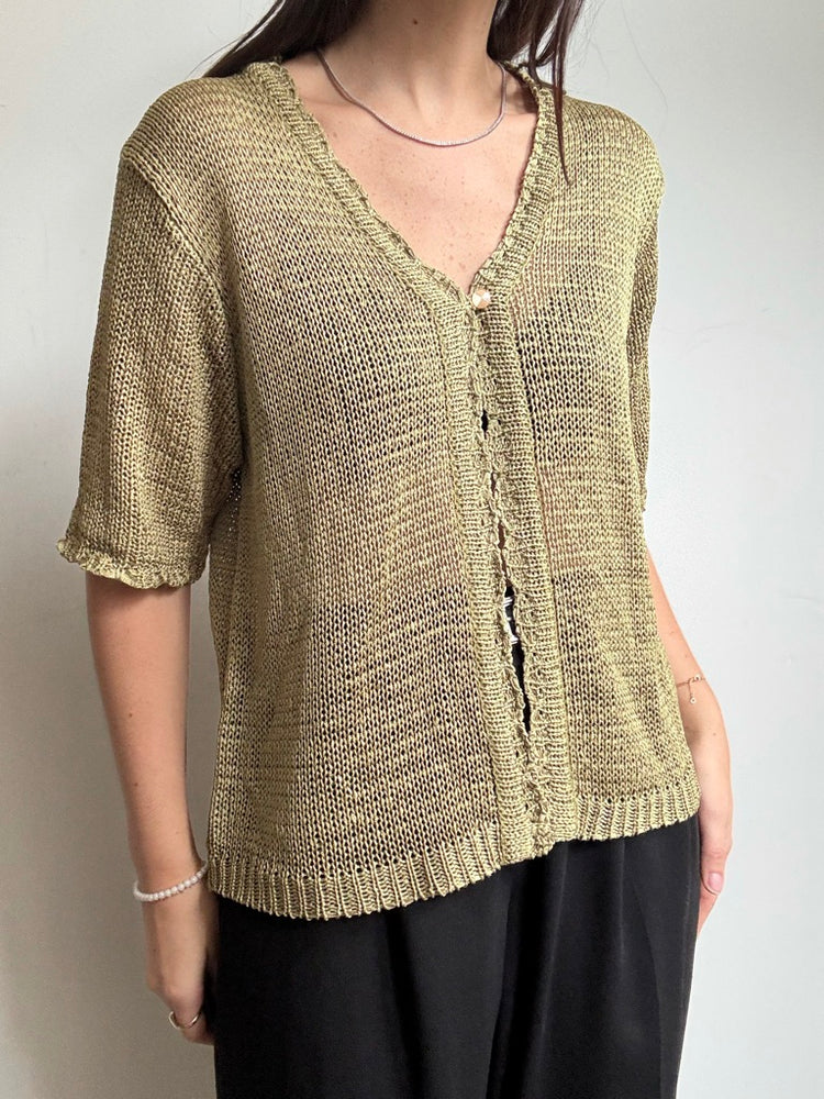 Vintage Green Knitted Half Sleeve Cardigan Size Large