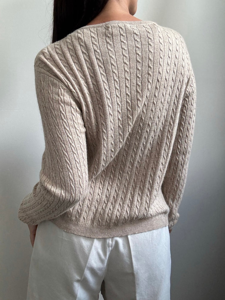 Vintage Khaki Cable Knit Cardigan Sweater Size Small