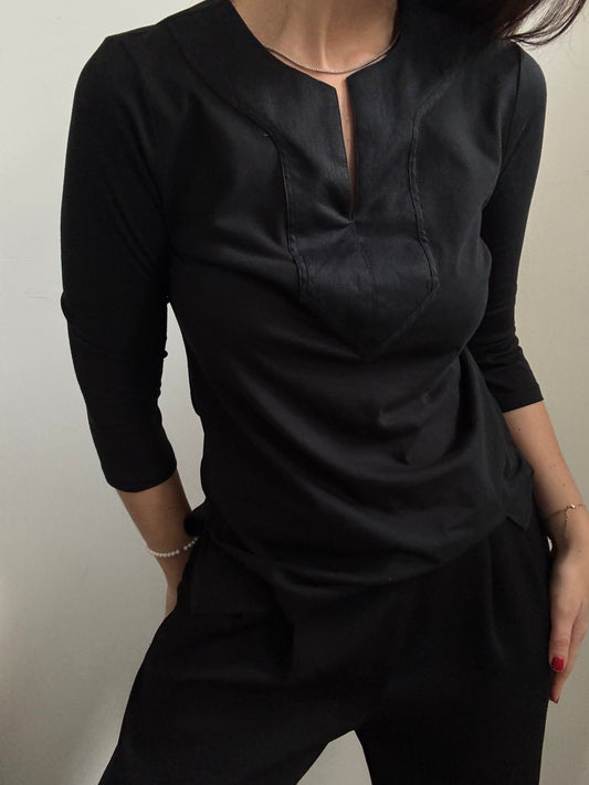 Vintage Ralph Lauren Petite Black V-Neck Blouse Size Small