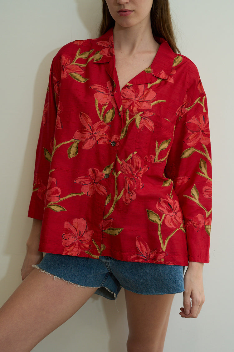 Vintage Red Hawaiian Button Up Size M