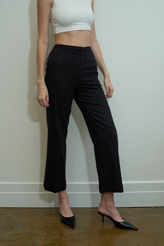 Vintage Black Trouser with Pink Pin Stripes Size XS