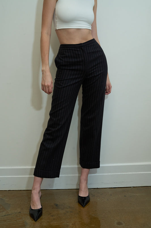 Vintage Black Trouser with Pink Pin Stripes Size XS