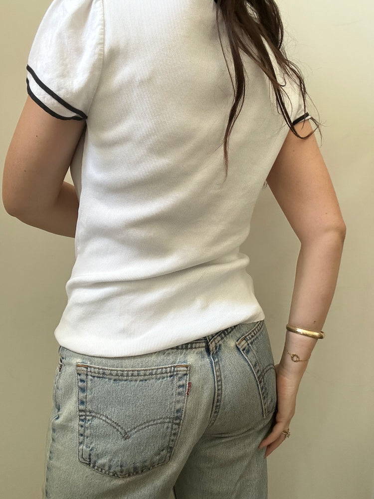 Vintage Ralph Lauren White Top With Black Trim Size Large