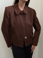 Vintage Brown Wool Blazer With Gold Details Size Medium