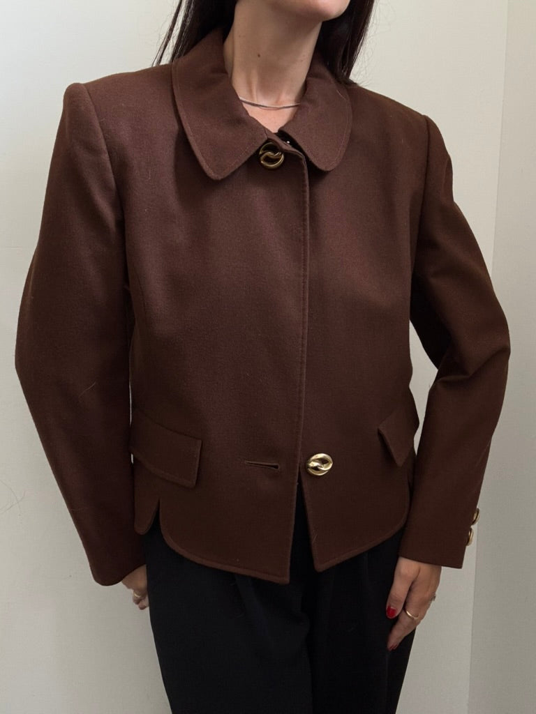 Vintage Brown Wool Blazer With Gold Details Size Medium