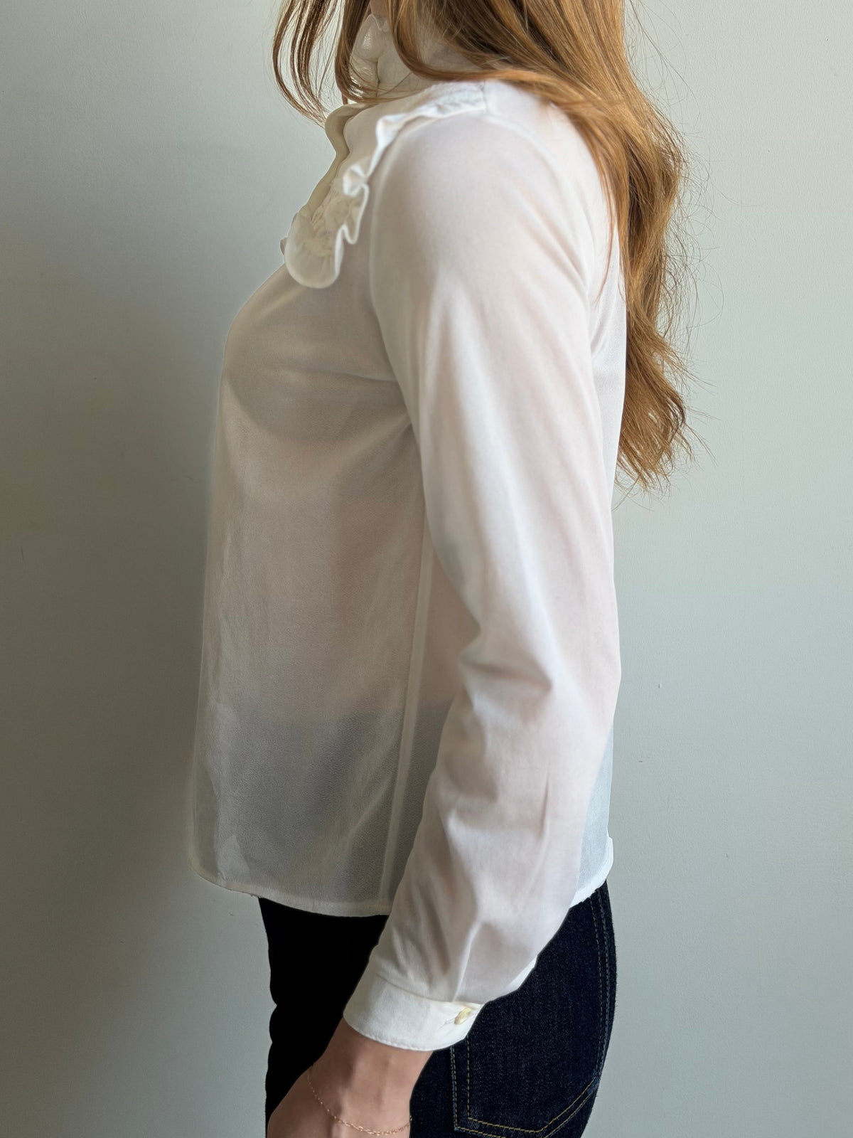 Vintage Ivory Lace Semi-Sheer Blouse Size Small
