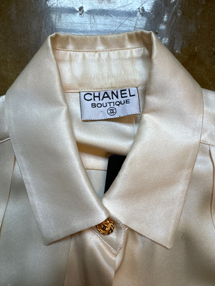 Vintage Chanel Cream Pleated Blouse Size 4