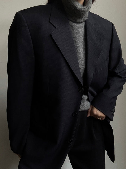 Vintage Italian Navy Blue Grid Blazer Size Large