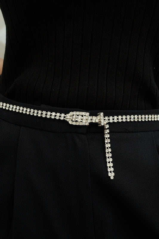 Vintage Silver Skinny Embellished Belt Size L