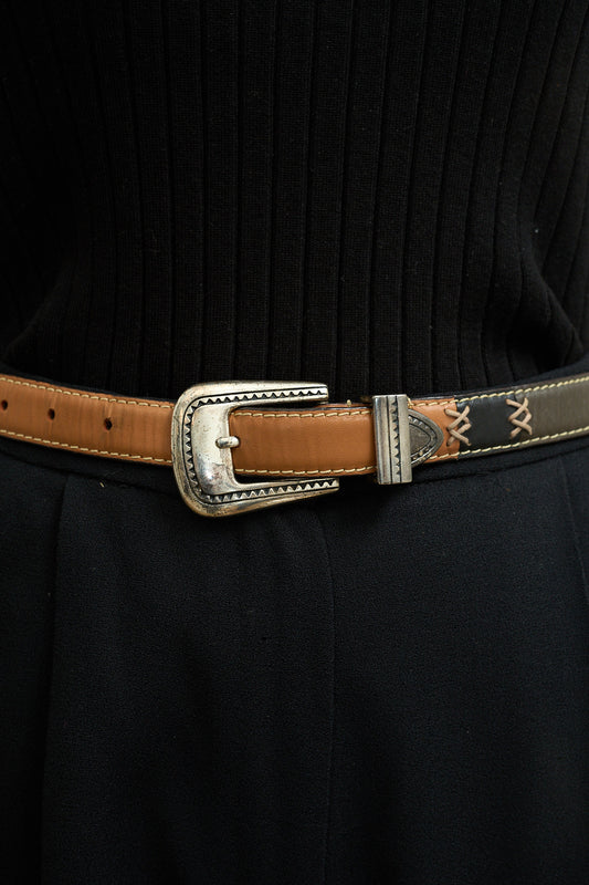 Vintage Multicolor Leather Belt Size M