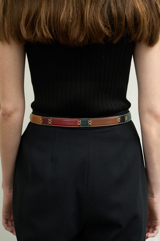 Vintage Multicolor Leather Belt Size M