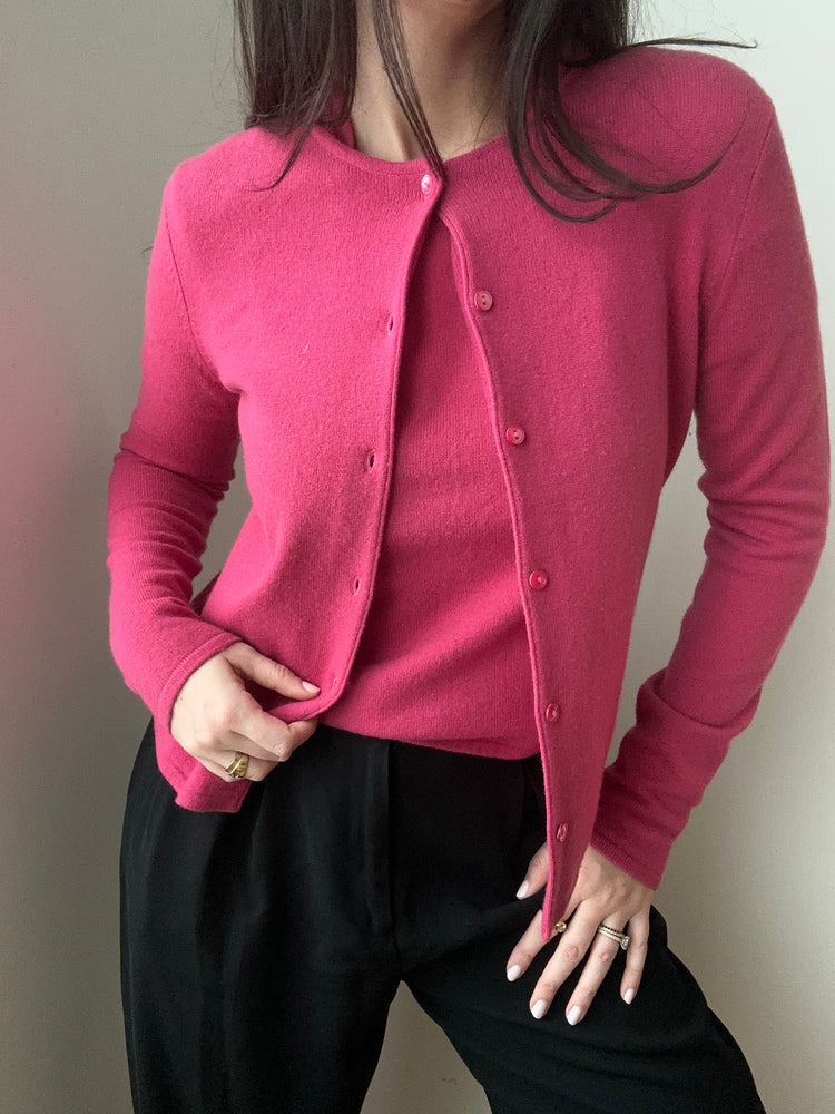 Vintage Saks Fifth Ave Cashmere True Pink Cardigan and T-Shirt Set