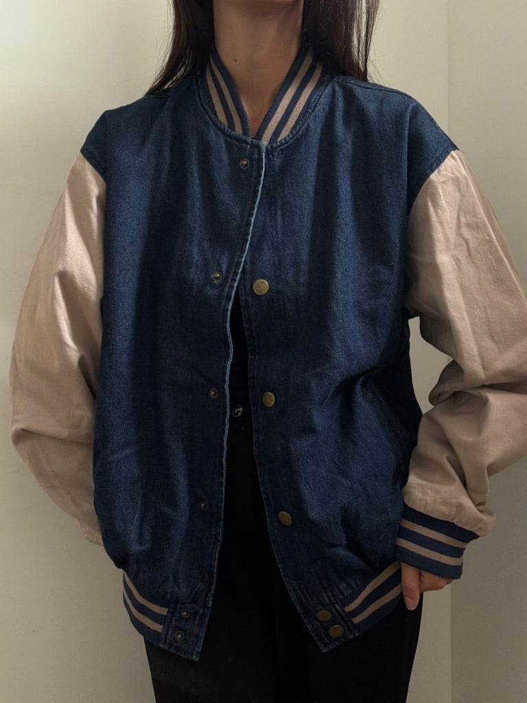 Vintage Denim Varsity Jacket Size Large