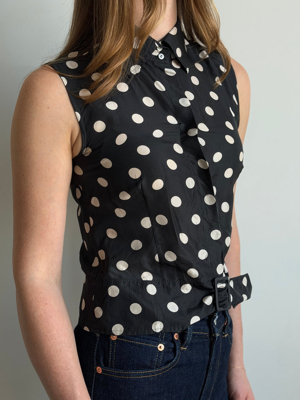 Vintage Polka Dot Silk Buttoned Top Size X-Small