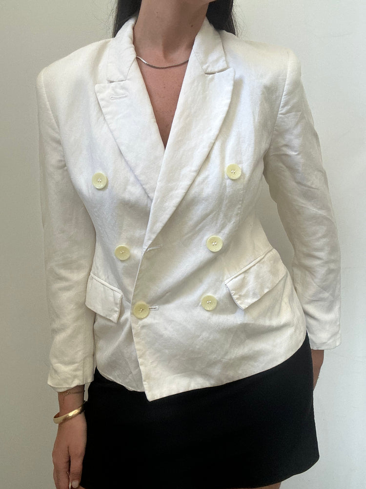 Vintage White Linen Blend Blazer Size Small