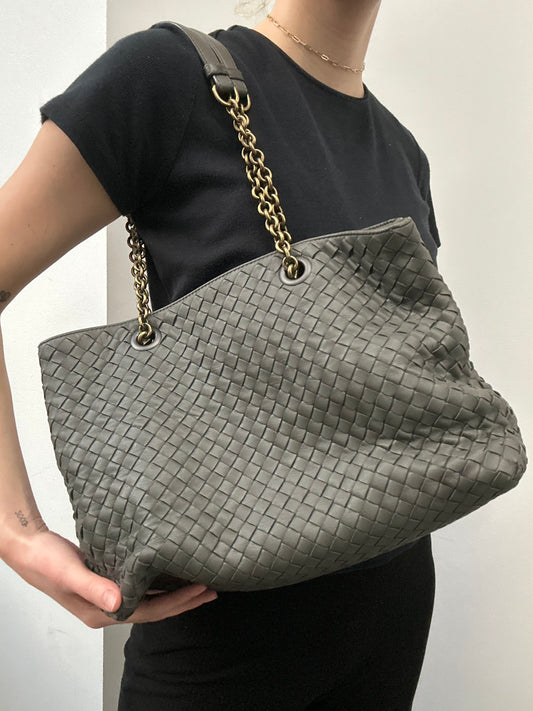 Bottega Veneta Deep Grey Nappa Intrecciato Tote Bag