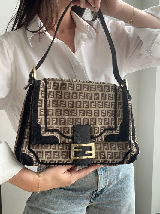 Vintage Fendi Beige Signature Zucca Canvas Handbag