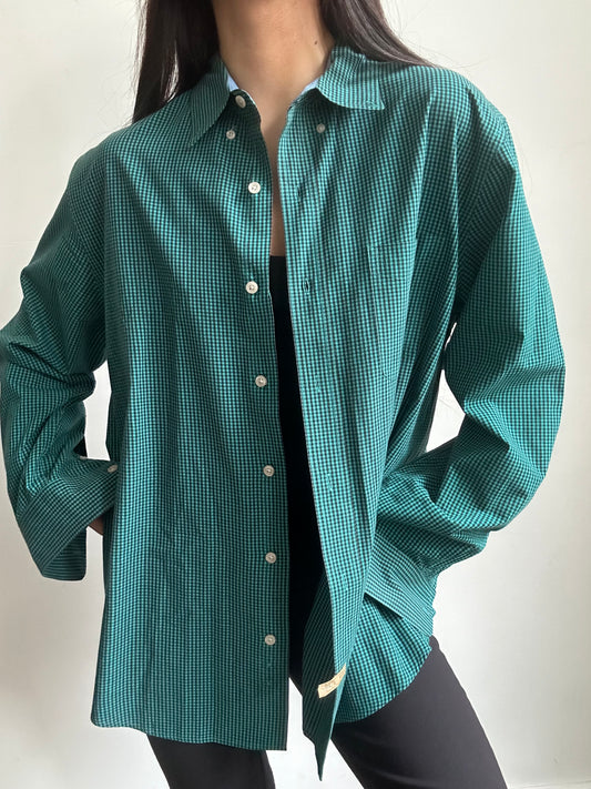 Vintage Chaps Green Plaid Button Up Size Large