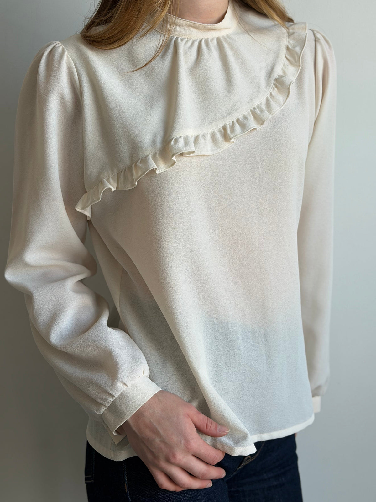 Vintage Ivory Ruffled Panel Blouse Size Medium
