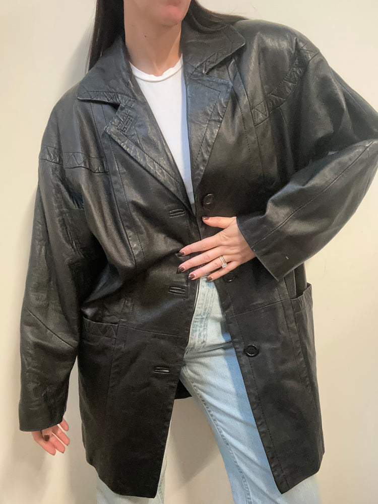 Vintage Essential Black Leather Jacket Size M