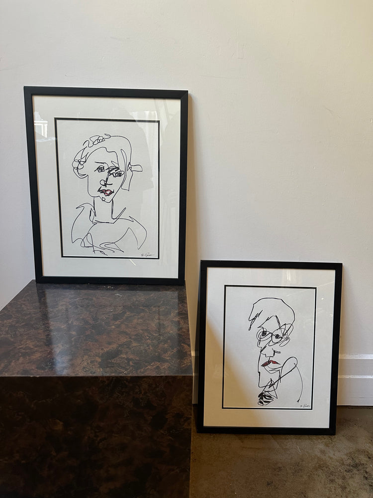 Original Hilda Epner Line Drawing with Glass Frame