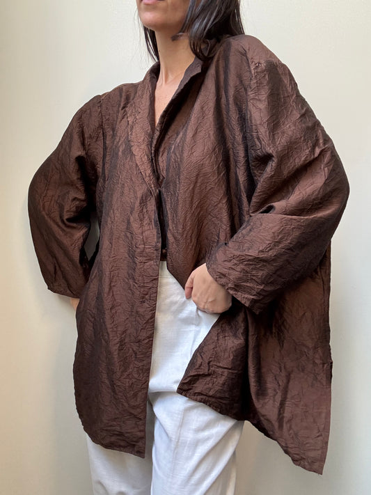 Vintage Brown Textured Sheer Blouse Size X-Large