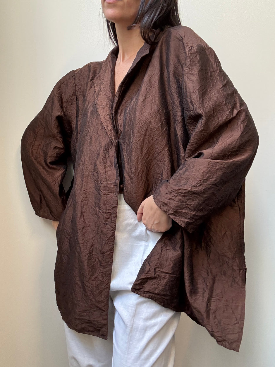 Vintage Oversized Sheer Pattern Blouse Brown Snakeskin