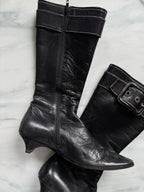 Vintage Miu Miu Knee-High Black Leather Heeled-Boot Size 6