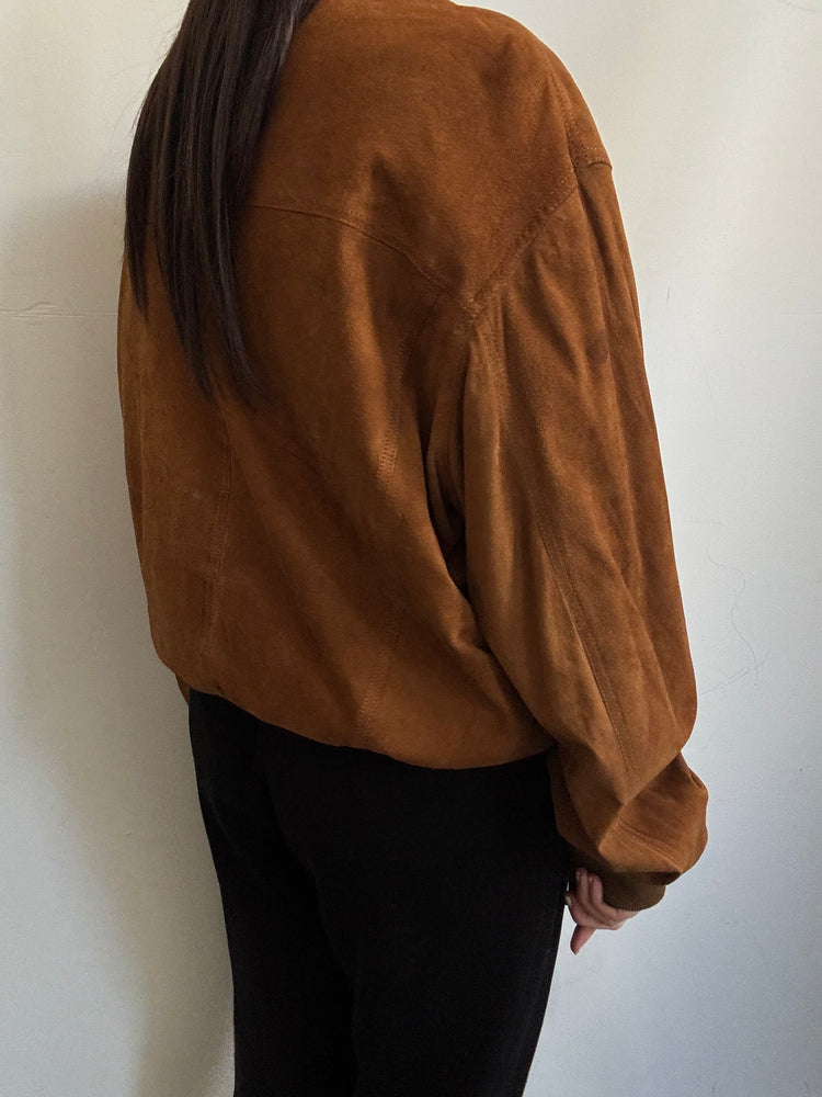 Vintage Dark Caramel Brown Suede Button Up Jacket Size Medium