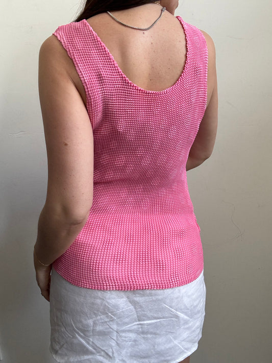 Vintage Pink Polka Dot Popcorn Tank Top Size Medium