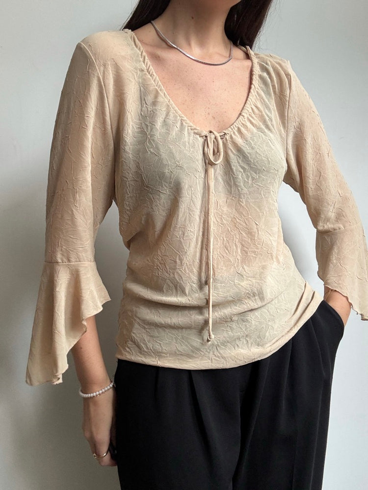 Vintage Beige Blouse + Crinkled Texture Size Medium