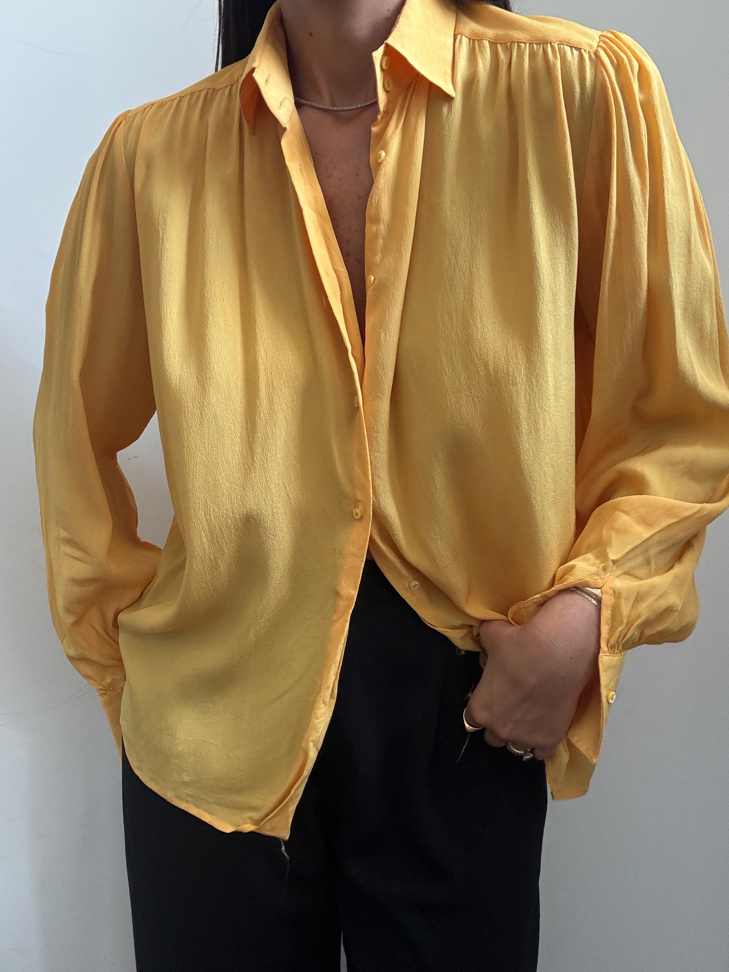 Vintage Yellow Umberto Silk Blend Button-Up Blouse Size Large