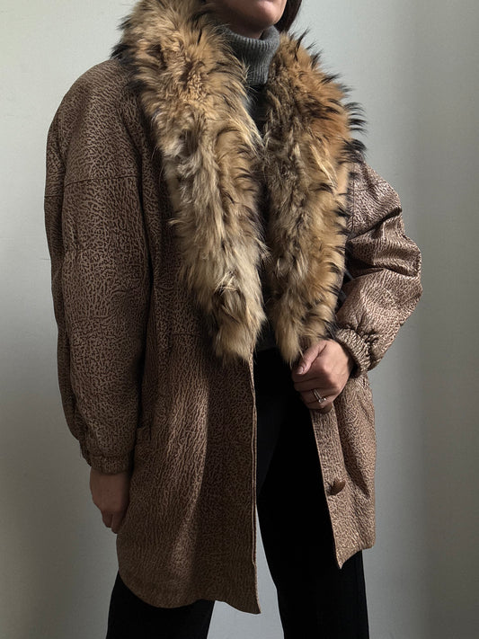 Vintage Textured Brown + Nude 80's Leather Jacket Size Medium