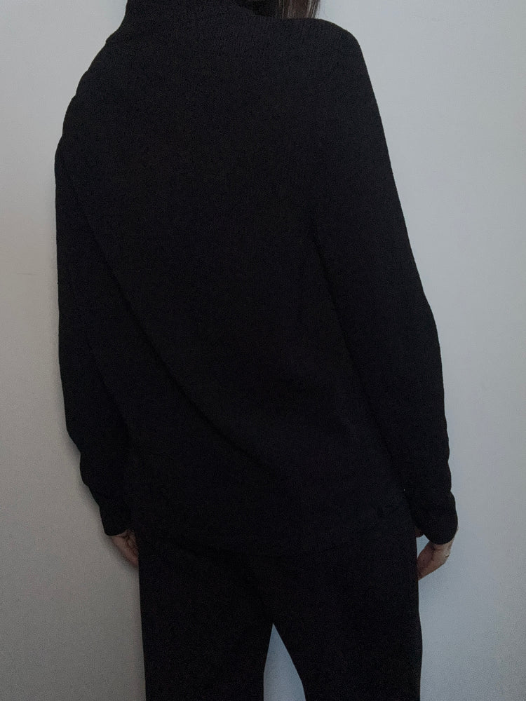 Vintage Black Knit Zip Up Size Medium