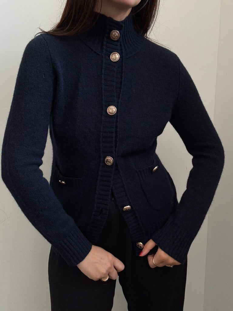 Vintage Bloomingdale's Cashmere Navy Cardigan Size XS