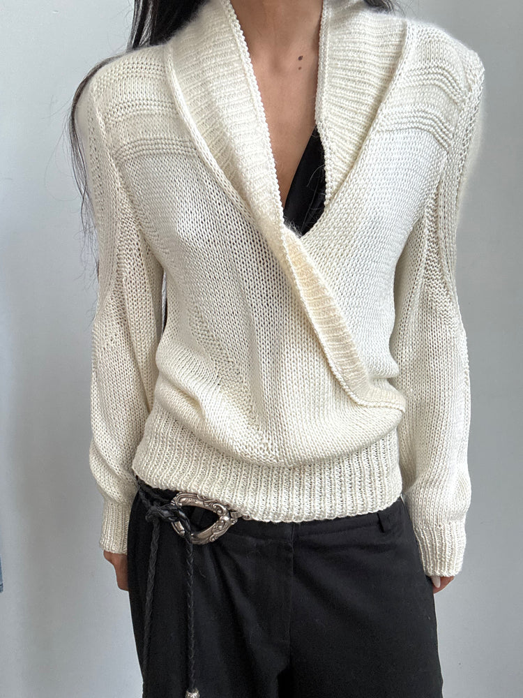 Vintage Cream Wrap Sweater Size Medium