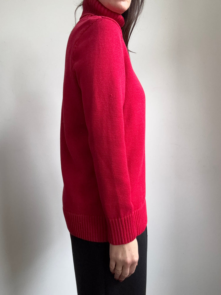 Vintage Red Ralph Lauren Embroidered Turtleneck Size Medium