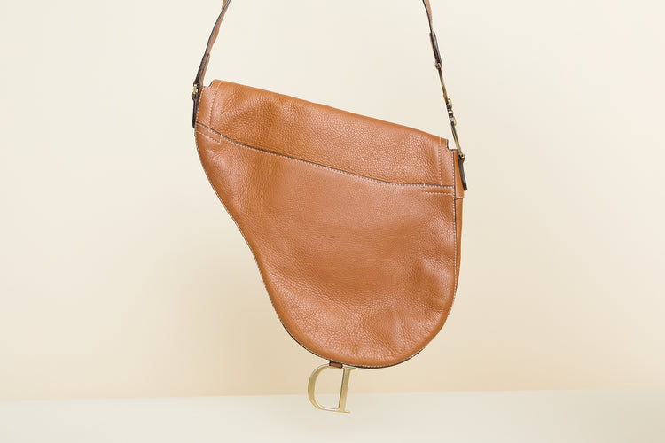 Vintage Dior Leather Saddle Bag In Tan