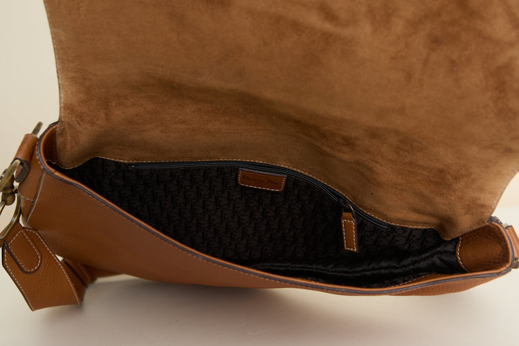 Vintage Dior Leather Saddle Bag In Tan