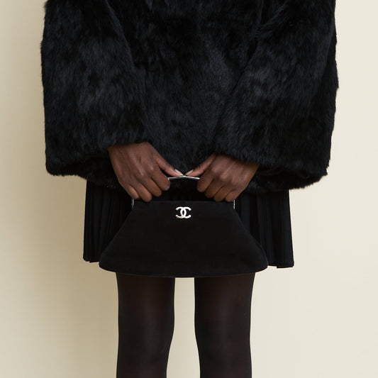 Vintage Chanel Black Suede Clutch Bag