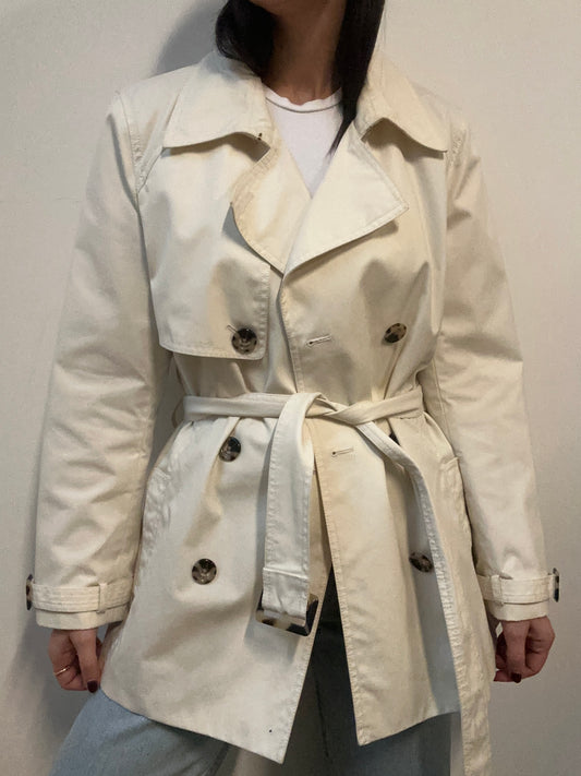 Vintage Saks Fifth Avenue Cream Belted Trench Size 10