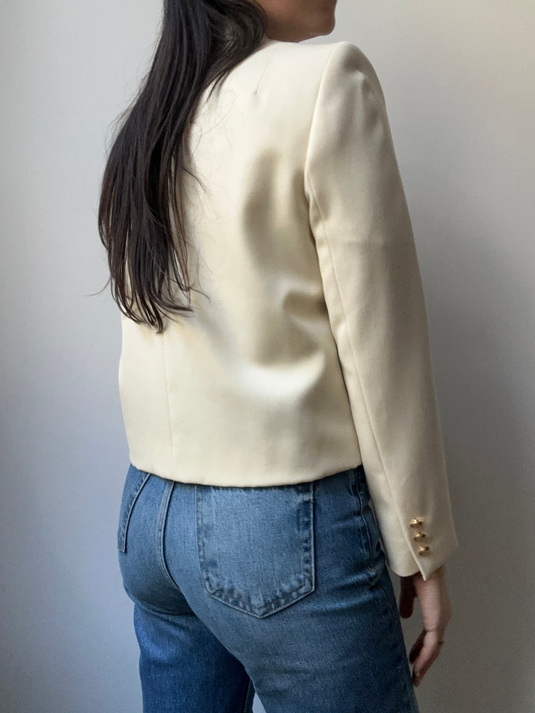 Vintage Anne Klein White Wool Cropped Blazer Size 2