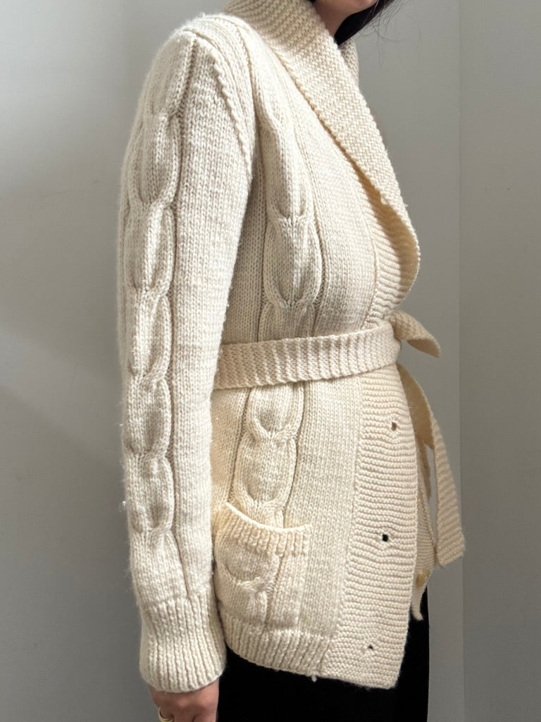 Vintage Ivory Belted Cardigan Sweater Size Large