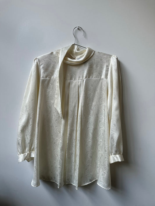 Vintage Ivory Paisley Jacquard Patterned Blouse Size Medium